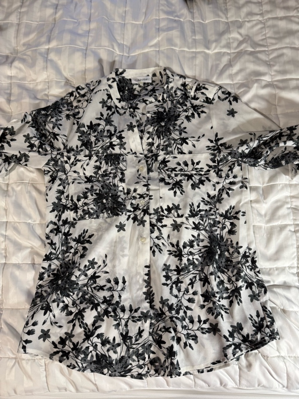 Calvin Klein Black Floral Print Blouse on White